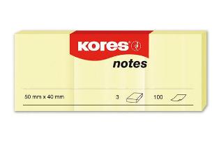 Kores Haftnotizen, Notes, gelb, 3x 100 Blatt, 50mm x 40mm